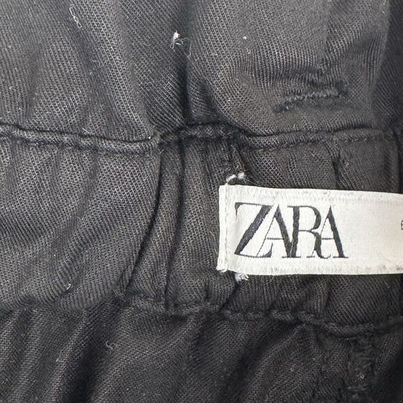 Zara Women's Paper Bag Waist Pants Black Small Wide Leg Crop Belted Office - Picture 11 of 16